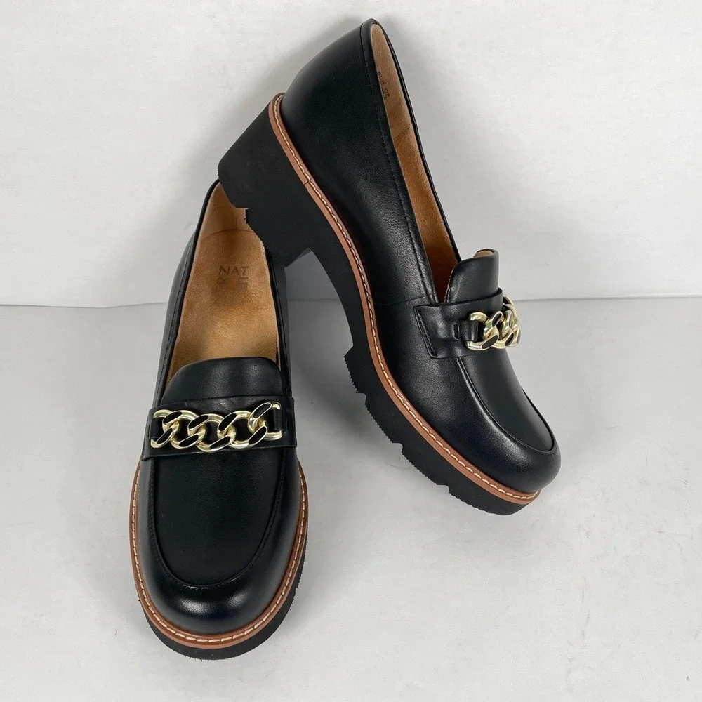 Naturalizer Desi Loafers Womens Size 9 M Black Leather Lug Sole Platform Shoes